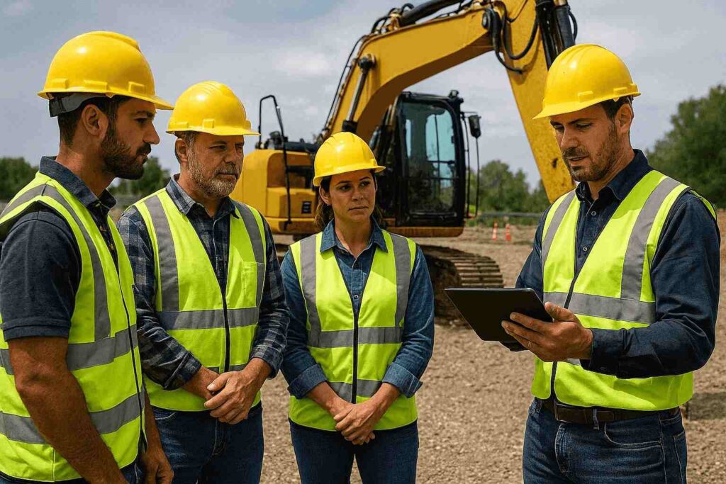 Construction Safety manager reviewing analytics dashboard on a tablet