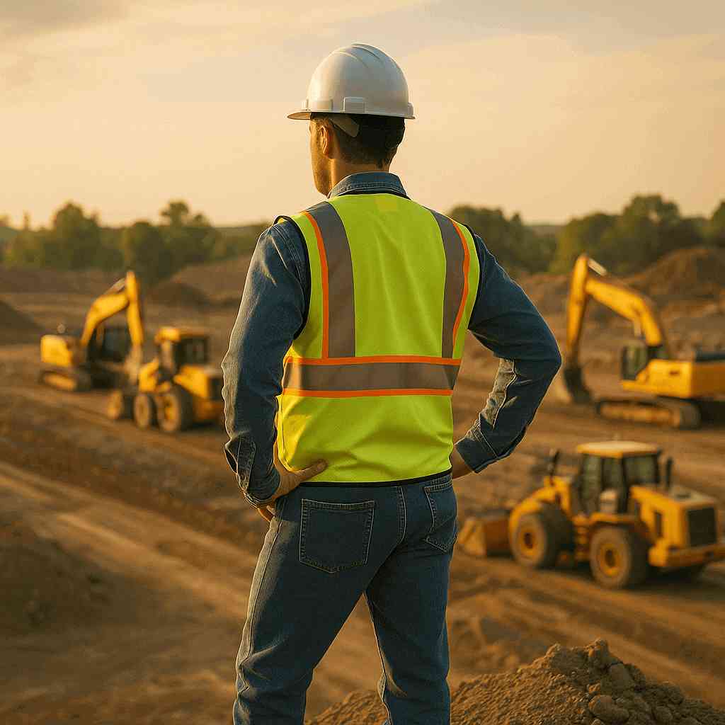 Construction Site Supervisor Overlooking a Safe Work Zone