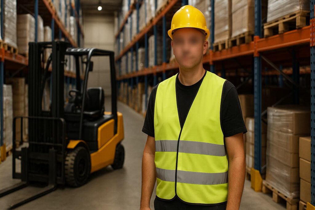Blurred worker face warehouse